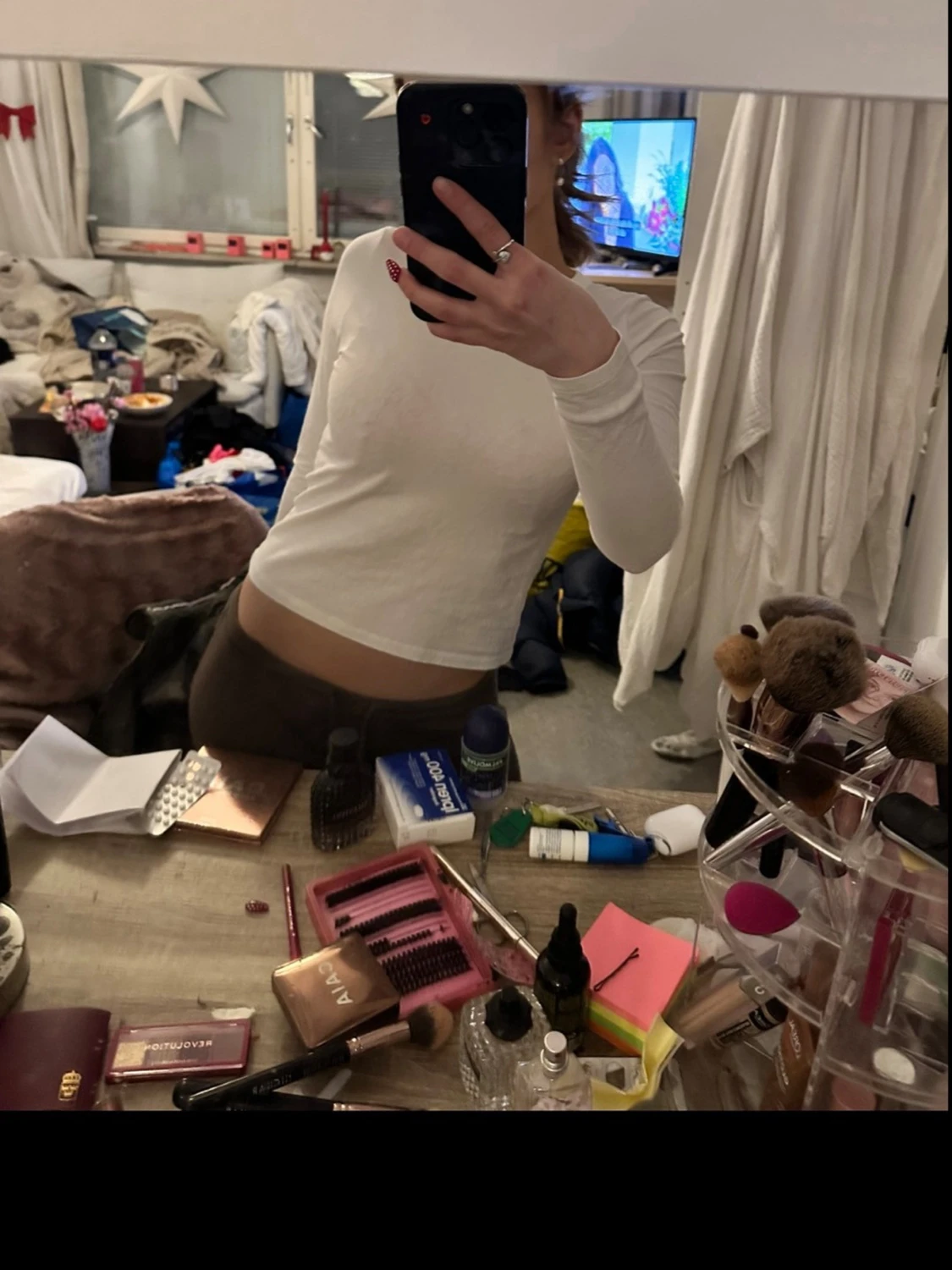 Vit croppad långärmad topp