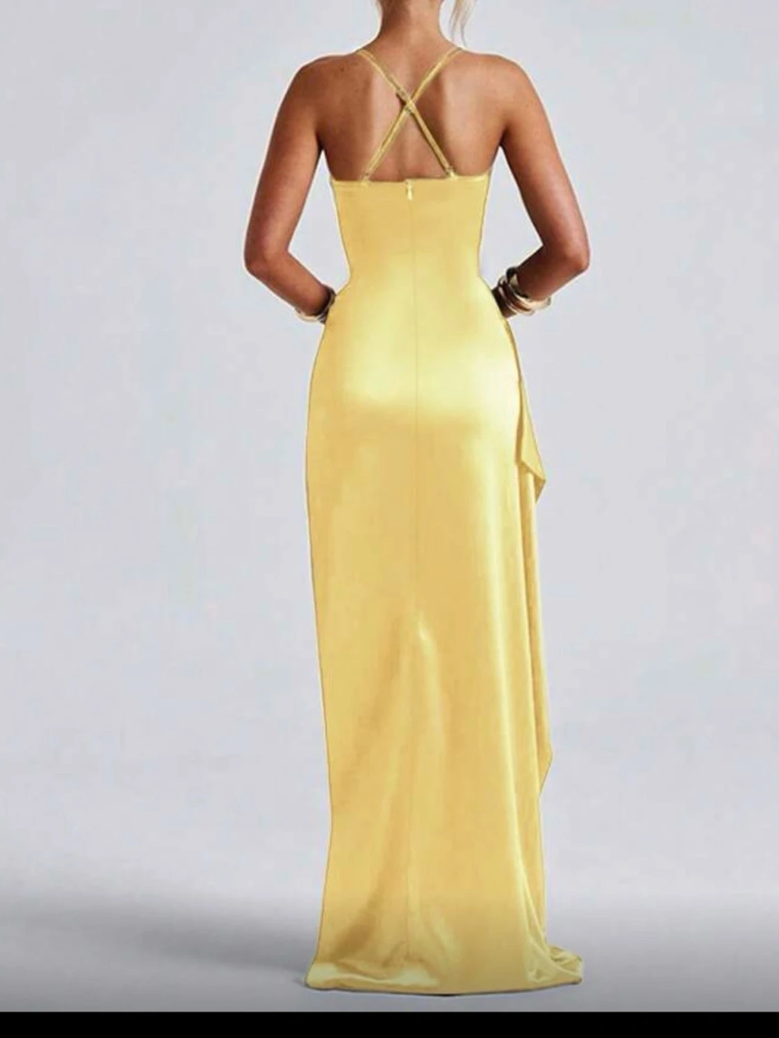 Gul långklänning med slits - 1
