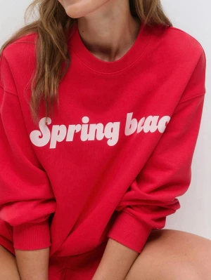 Röd sweatshirt Spring beach print - Cool korall/röd sweatshirt med ljusrosa text 'Spring beach' framtill. Super cool och perfekt inför sommar och vår