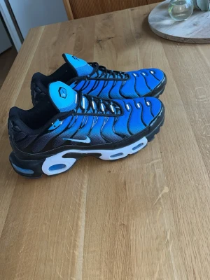 Nike Air Max Plus blå och svarta - Nike Air Max Plus sneakers i blått och svart med vita detaljer. Skorna har en ikonisk vågig design