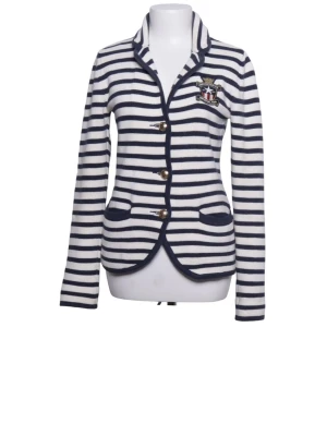 Randig stickad cardigan från Lexington - Snygg marinblå och vitrandig tröja med guldfärgade knappar och broderad logga på bröstet. Perfekt till både vardag och finare tillfällen.   