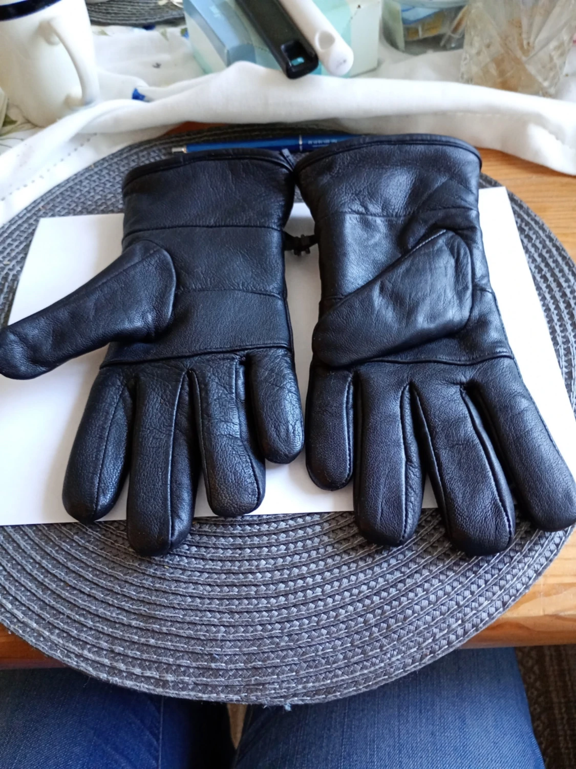 Svarta skinnhandskar med resår - 2