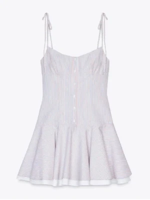 Zara klänning - Supersöt randig kortklänning med tunna axelband som knyts, knappar framtill och ett lätt utsvängd kjol. 