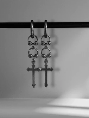 Handmade cross earrings in stainless steel  - 🕷️Handmade earrings by me ⛓️Material: Stainless Steel 🖤Length 5cm  🖤Jewerly care:  – Avoid longer contact with water – Avoid excessive perfume, lotions, and chemicals – Do not sleep or exercise while wearing  Proper care helps maintain appearance and longevity ✨  Feel free to check out my other pieces- bundle discounts available💸  The price list is set based on material costs, my working hours and based on unique designs and other costs.