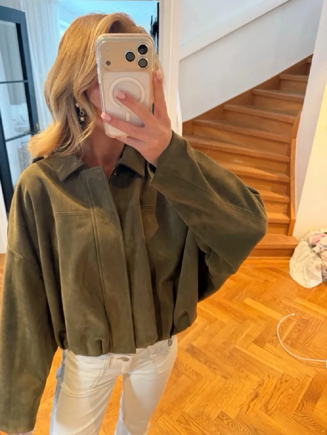 Olivgrön mocka jacka  - 1