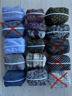 Mönstrade necessärer i tyg - Vi i ByNecsi uf tillverkar necessärer i olika färger och mönster, bland annat rutigt, blommigt, leopard och prickigt. De har dragkedja och är tillverkade av spilltyger. Perfekta för att organisera små nödvändigheter i väskan. Var gärna en del och stötta vårt företag! De små kostar 149 och de stora på andra bilden kostar 169!