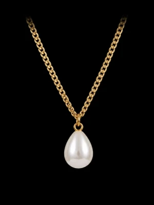 Guldfärgat halsband med pärlhänge - Snyggt halsband med en kedja i guldfärg och ett droppformat pärlhänge. Kedjan har en klassisk länkdesign och pärlan ger en elegant touch. Perfekt accessoar för att lyfta din outfit.