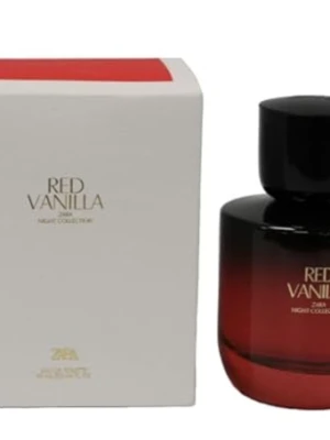 Zara Red Vanilla parfym night collection  - Zara Red Vanilla är en parfym med en elegant, rund flaska i röd och svart glas. Doften kommer i en stilren vit kartong med guldtext. Flaskan har en svart kork och en modern design som känns lyxig och trendig. Perfekt för dig som gillar söta och varma doftnoter.