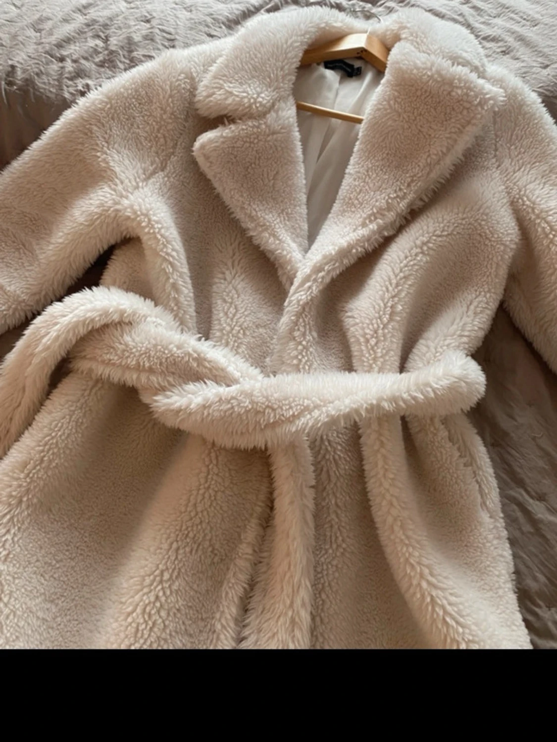 Beige teddyjacka med skärp - 1