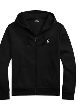 Svart hoodie från Polo  - Svart hoodie med dragkedja från Polo. Klassisk design med huva, dragsko och två fickor framtill. Liten vit logga broderad på bröstet. Tillverkad i mjukt bomullsmaterial för en skön känsla. Skriv för mer bilder! 