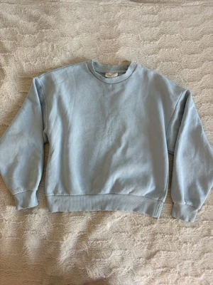 Ljusblå sweatshirt  - Säljer en ljusblå sweatshirt från Ginatricot.Tröjan har några defekter som är mörka ”fläckar” som jag försöker visa på sista bilden men syns inte så mycket. Den är i storlek XXS.