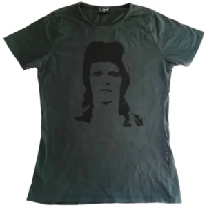 David Bowie band tröja/ graphic tee/ T-shirt med tryck, rock/ 60tal/ 70tal/ 60s/ 70s/ alt  - Mörkgrön T-shirt med svart handtryckt David Bowie tryck på! 100% bomull (Går att tvätta som vanligt, vänd ut och in)