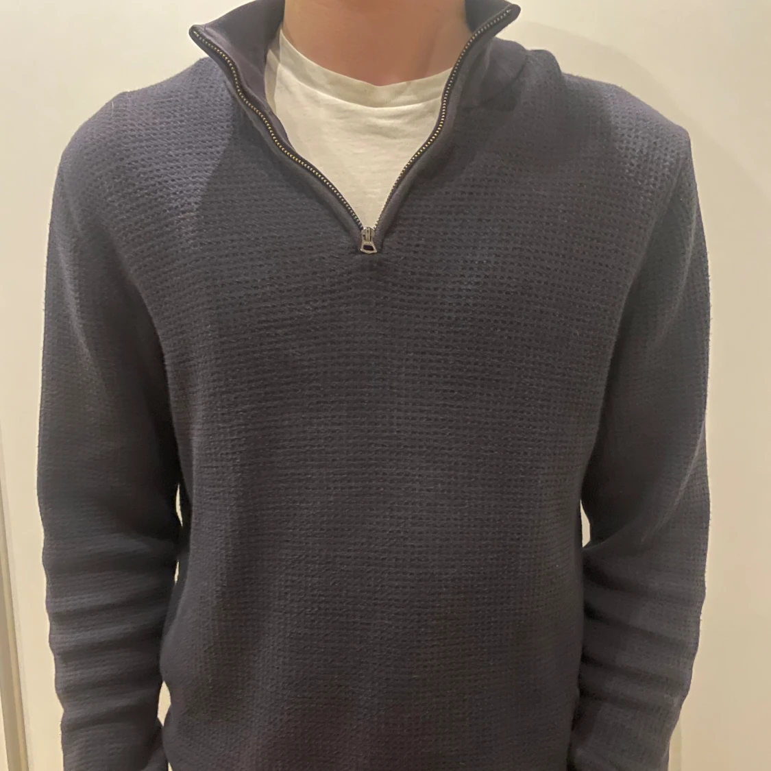 Blå half zip tröja 