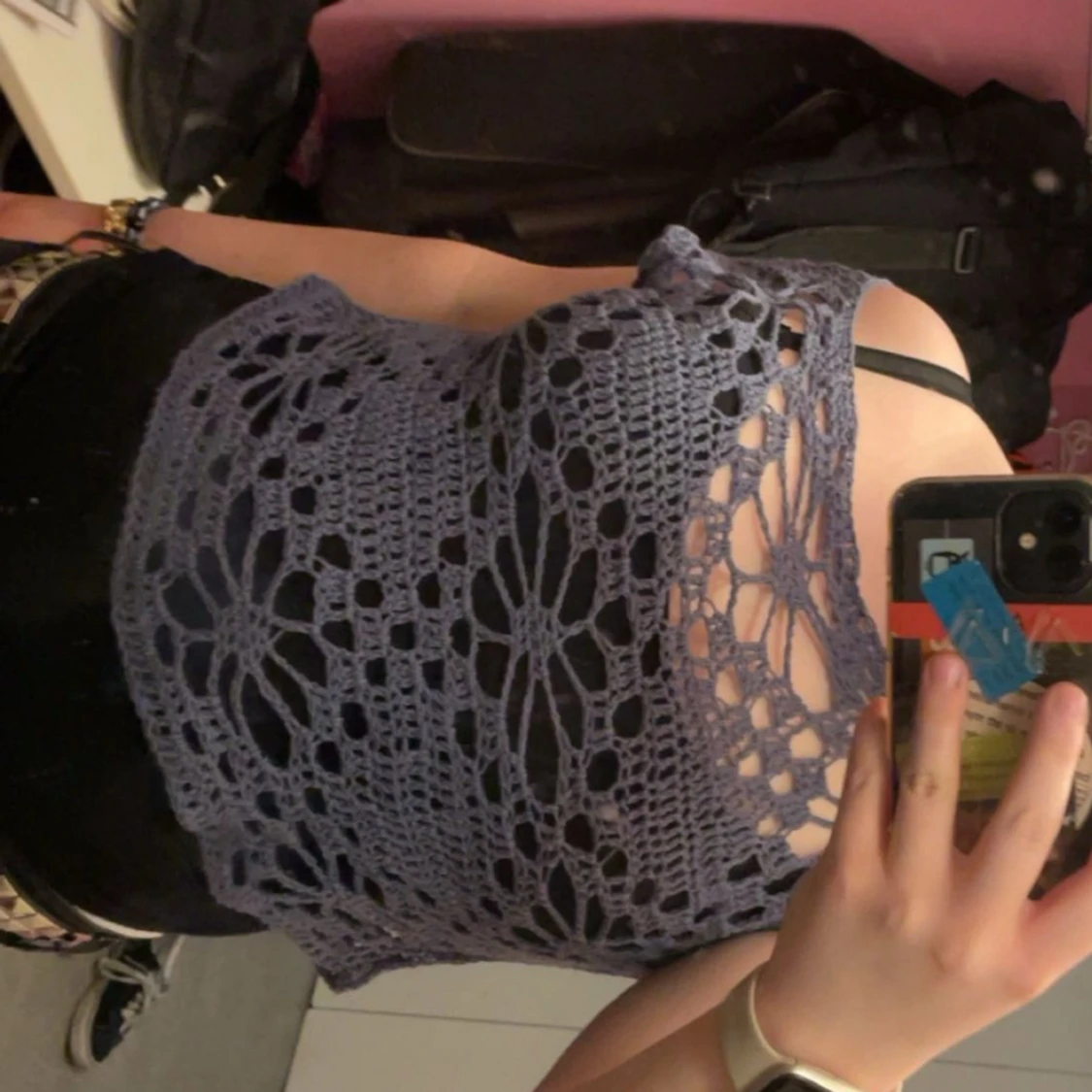 Blå virkad tröja - 90