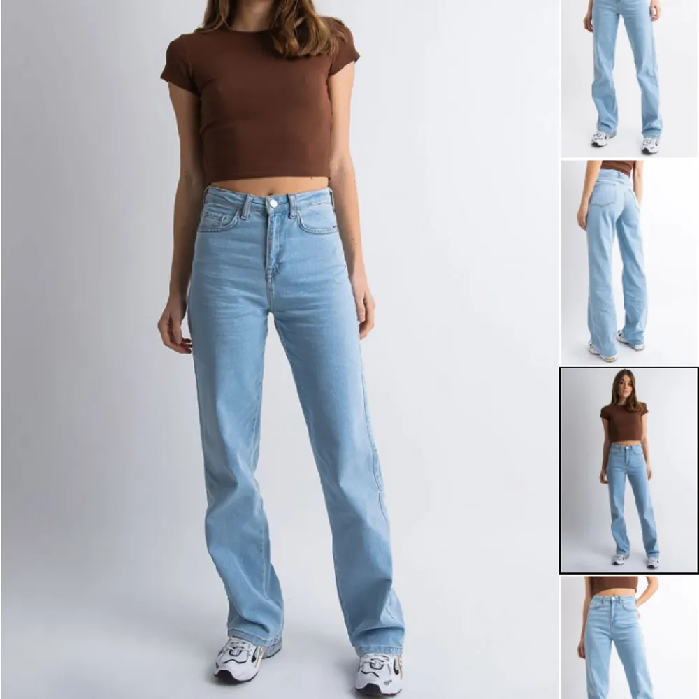 Helt oanvända jeans från Madlady i storlek 34. Är 162cm lång och längden är perfekt enligt mig. Kan ta egna bilder vid intresse🫶🏼🤓💗 Nypris 649. Jeans & Byxor.