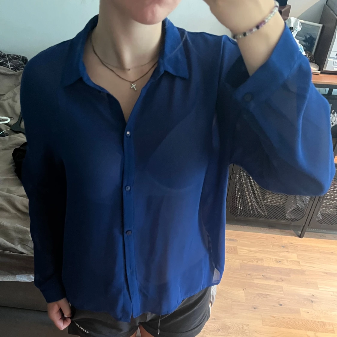 Blå skjortblus - 90