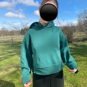 Grön Hoodie  - Säljer denna fina gröna hoodie från Zara. Köpt här på plick och säljer den då ärmarna var något för kort för mig. Jätte fint skick och inga defekter