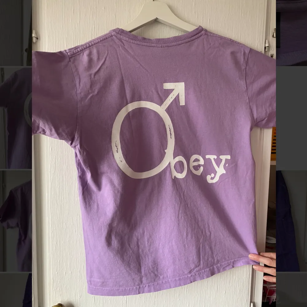 Lila Obey t-shirt i storlek M, men är liten i storleken. T-shirts.