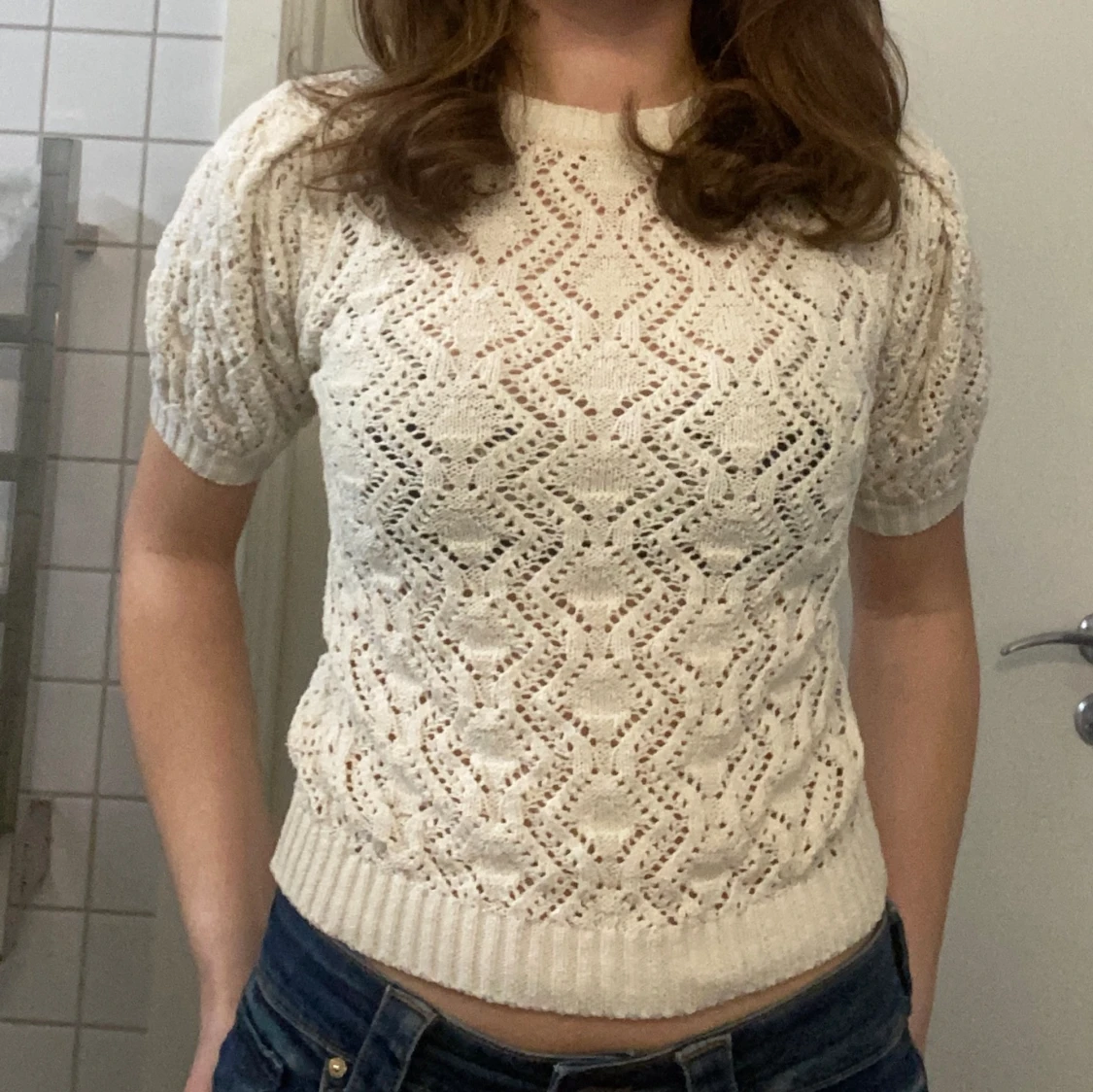 Vit stickad topp från zara
