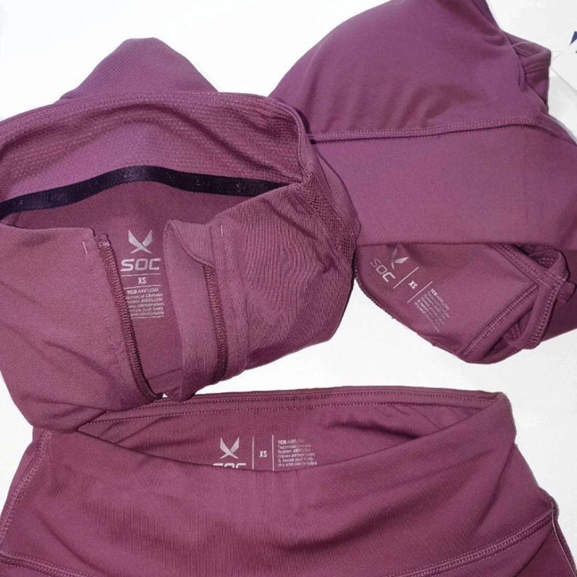 Mörklila tränings set XS sport gym Helt Nytt Plommon jacka leggings bh Soc - 90