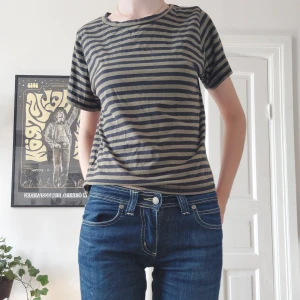 Randig t-shirt - En randig t-shirt med korta ärmar. T-shirten har ett mönster av horisontella ränder i svart och grön.