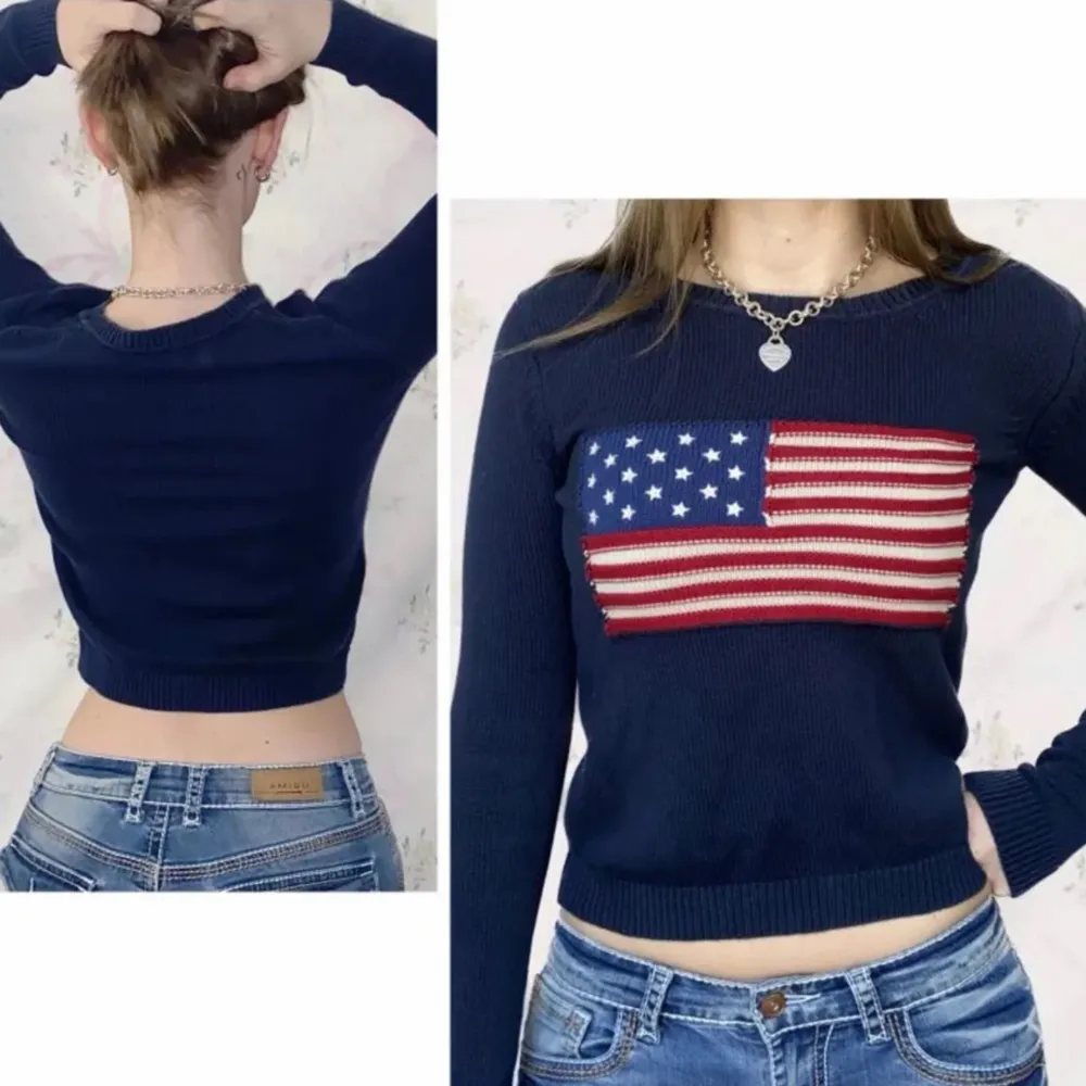 Jätte gullig tröja med amerikanska flaggan på. Den är jätte lik den trendiga ralph lauren tröjan, Nyskick.. Skjortor.