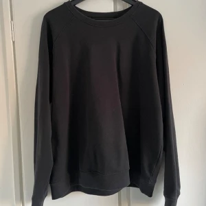 Svart sweatshirt utan tryck - Tröjan är i strl L, är i bra skick och säljs pga att den inte kommer till användning. Bilden blev inte så bra och därför ser det ut som nått rosa på tröjan men den är hel svart.  Köparen står för frakten 