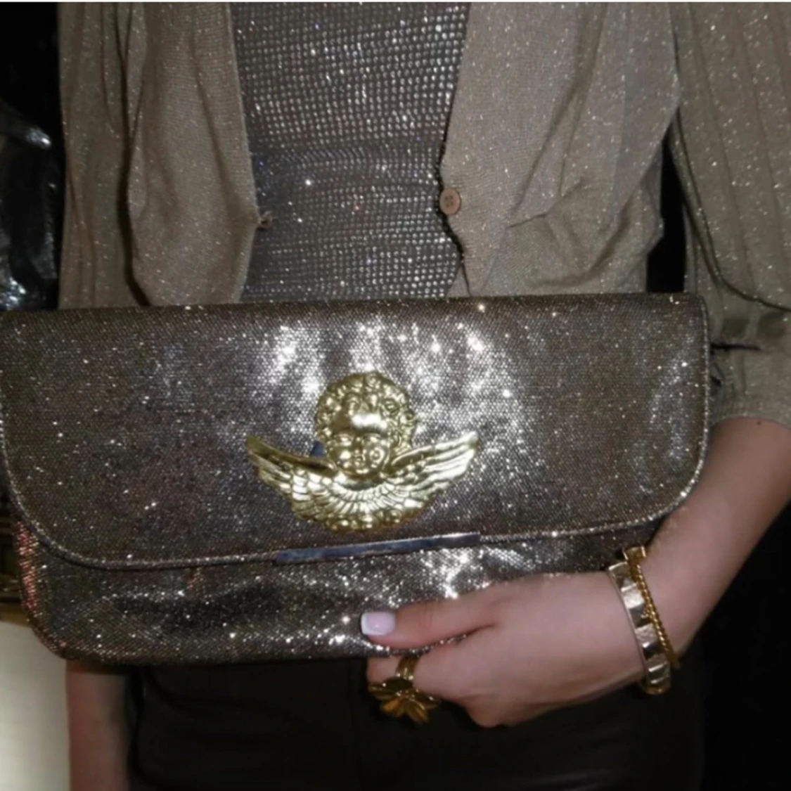 Guld/brun glittrig axelväska - 90