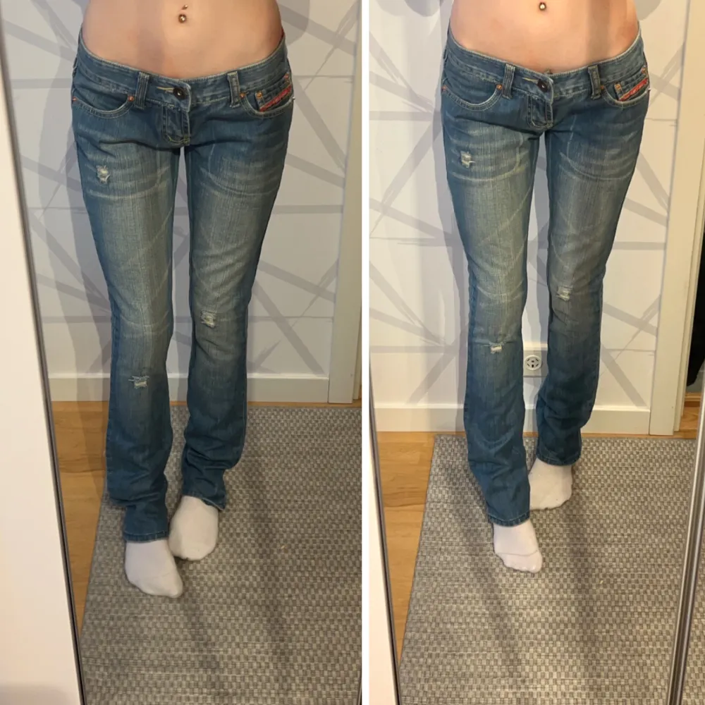 Så snygga lågmidjade Bootcut jeans, sitter egentligen mer Bootcut. De är bara för långa för mig. Innerbenslängd:82 midjemått:36 x2. Vill du köpa trycker du på köp nu, jag postar inom 24h. Jeans & Byxor.