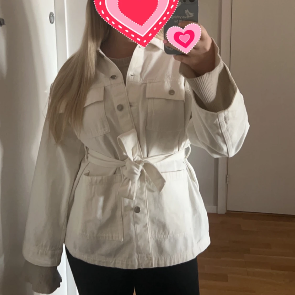 Vit jeansjacka med skärp - 90