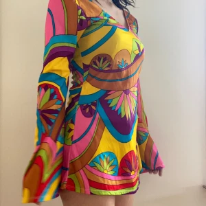 Colorful Long Bell Sleeve Dress - Colorful long bell sleeve dress with fun pattern. Could be used for a costume or worn casually. Technically S but very loose fitting.