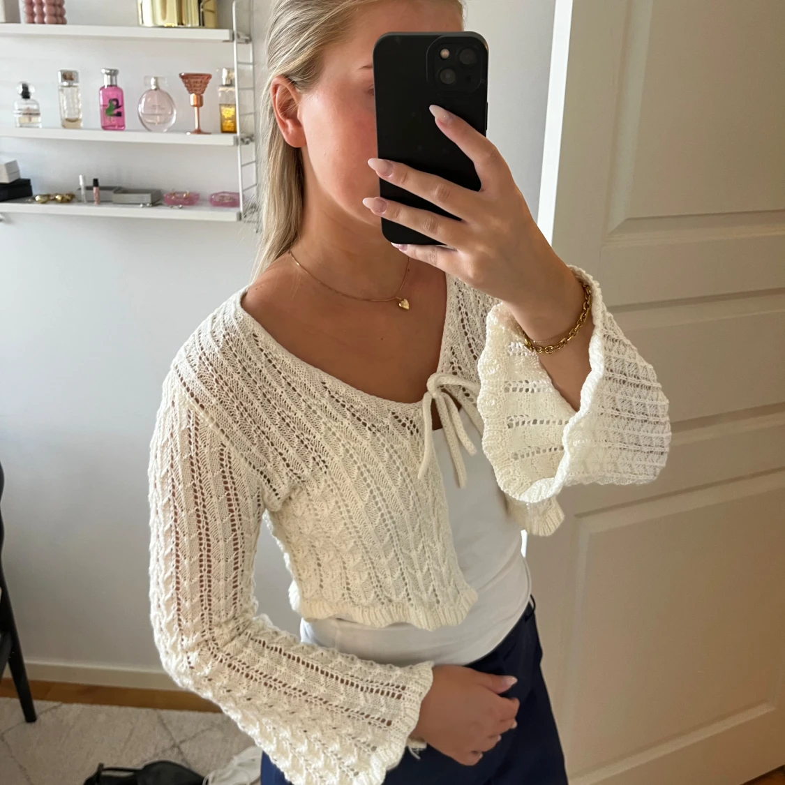 Vit stickad kofta - 90