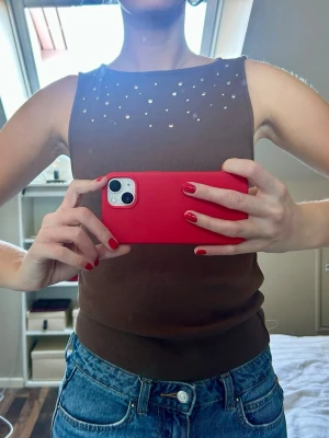 Brun topp med ”nitar” - Säljer denna super snygga toppen i storlek S. Toppen har silvigra nitar/pärlor på framsidan. Toppen är från mango.