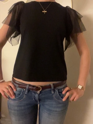 Svart blus  - Blusen har inga lappar kvar så jag kan varken veta vart den är ifrån eller storleken men jag skulle säga att storleken är S. Tröjan har ett hål längst bak vid nacken men det syns inte så mycket 💕💕