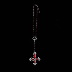 Rosary Necklace - Crucifix rosary necklace with pentagram and red beads ⛓️🩸In excellent condition ✨ See the last photo for measurements (measured unclasped).