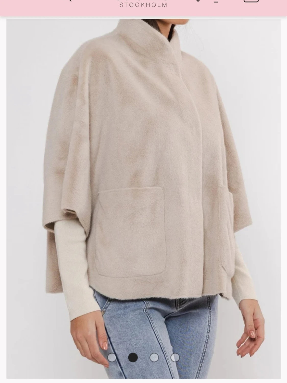 Ljusbeige ponchokappa med fickor - 3