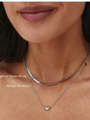Edblad herringbone-halsband - Edblad Stilrent halsband i silverfärg med platt, bred herringbone-länk som ligger snyggt mot halsen. Kedjan är cirka 40 cm lång och har en modern, minimalistisk design som passar perfekt till lager-på-lager-stil. Materialet ser ut att vara metall med blank finish.