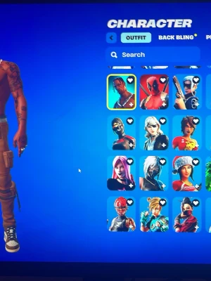 Säljer Travis Scott konto mm. Pris kan diskuteras! - Travis Scott, full gold Midas, Tony Stark, Sgt. Green Clover, T-800, Peely shadow style,Vision pickaxe, Leviathan axe, bra danser och några bra gliders (som ni kan se på bilderna) (såg i efterhand att bilderna inte var perfekta, vill man ha mer bilder får man skriva.)