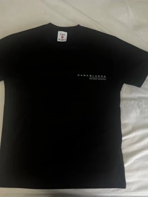 Svart t-shirt från Casablanca - Säljer en svart t-shirt från Casablanca med tryck 'Beyond Destiny' och en stor grön och gul blomma på ryggen. Framtill finns en liten logga på bröstet. Klassisk passform och rund hals, perfekt för dig som vill sticka ut.