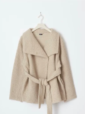 Beige teddyjacka med knytskärp - Storlek S