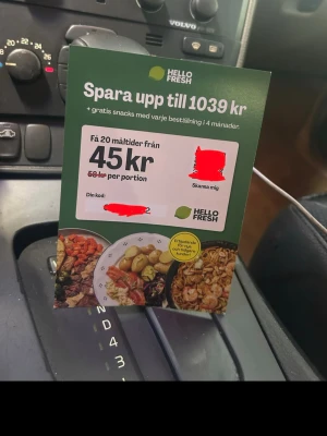HelloFresh rabattkort 20 måltider - *BESTÄLLER DU FRÅN HELLOFRESH?DET GÖR NÄMLIGEN INTE JAG*    Värde: 1039kr +gratis snacks. Mitt pris: 100kr                                                        HelloFresh rabattkort som ger rabatt på 20 måltider från 45 kr per portion. Kortet är grönt med bilder på olika maträtter och har en unik rabattkod. Perfekt för dig som vill testa matkasse och få fler recept och gratis snacks.