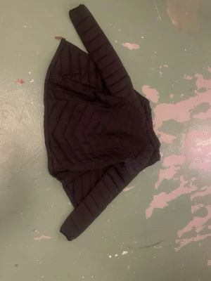 Svart pufferjacka med quiltad design - Säljer en svart pufferjacka med snygg quiltad design och långa ärmar. Jackan har en klassisk passform och är tillverkad i ett glansigt material som ger en modern look. Perfekt för kalla dagar när du vill hålla dig varm och stilren.