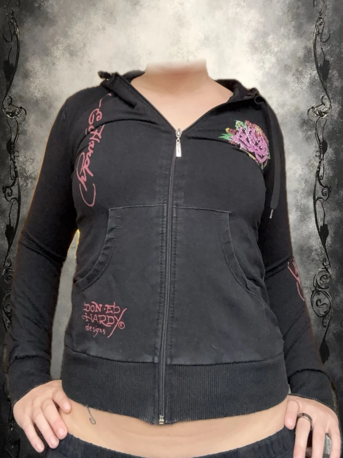 Svart Ed Hardy hoodie med tryck - 4