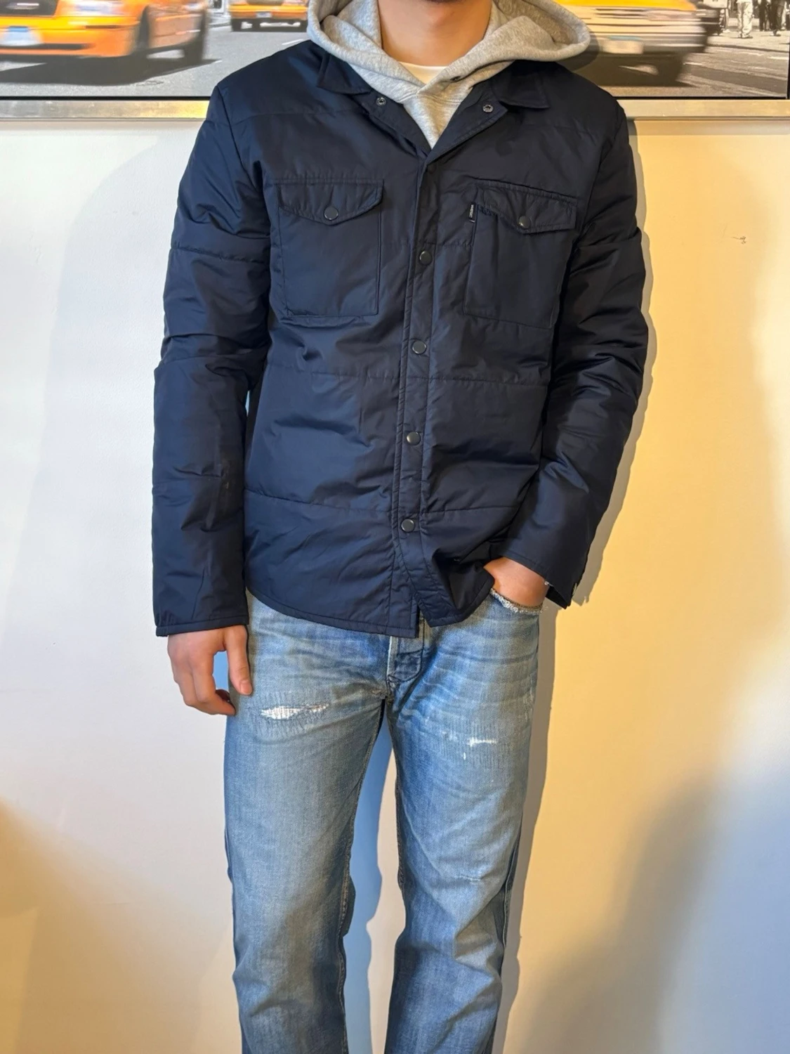 Mörkblå dunjacka med tryckknappar - 1