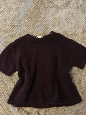 Vinröd stickad t-shirt - En enkel och stilren vinröd stickad t-shirt med korta ärmar och rund halsringning. 