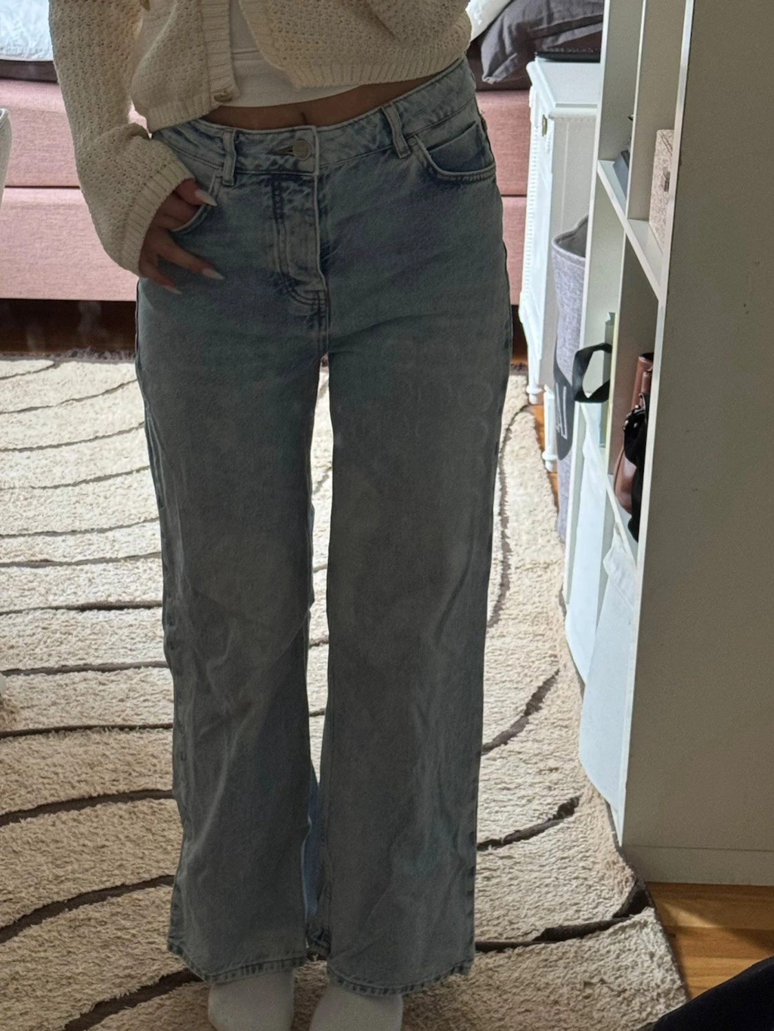 Ljusblåa raka jeans med hög midja - 2