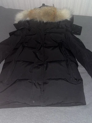 Canada goose jacka wyndham - Säljer en svart dunjacka från Canada Goose med stor fluffig pälskant på huvan. Jackan har flera fickor, knappar och dragkedja framtill samt den klassiska logotypen på ärmen. Perfekt för kalla vinterdagar och riktigt varm. ÄKTA PÄLS OCH JACKAN ÄR ÄKTA PRIS KAN DISKUTERAS!!!!!
