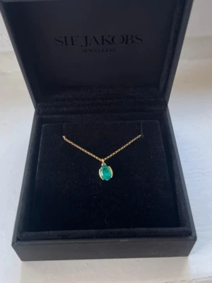 Guldhalsband med turkos sten Sif Jakobs - Snyggt halsband från Sif Jakobs med en tunn guldfärgad kedja och ett hängsmycke med en oval, turkos sten. Perfekt för att ge din outfit en färgklick och elegant touch. Kommer i original ask.