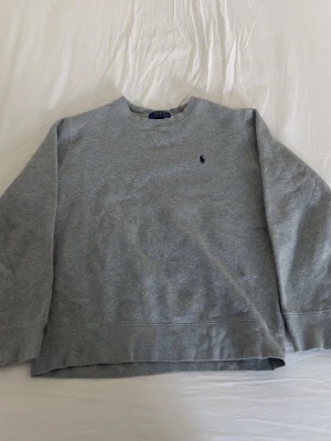 Grå sweatshirt från Polo Ralph Lauren - Klassisk grå sweatshirt från Polo Ralph Lauren med rund halsringning och mörkblå broderad logga på bröstet. Tröjan har ribbade muddar vid ärmslut och nederkant. Perfekt basplagg i mjukt bomullsmaterial.