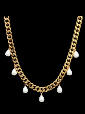 18K guldpläterat halsband med pärlor  - Stilfullt halsband. Kedjetjocklek-8,3mm .Nickelfri. Högkvalitativt rostfritt, 18K guldpläterat stål 316   #28